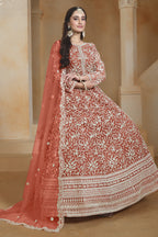 Orange Net Dori Work Anarkali Wedding Guest Suit
