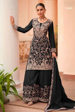 Black Plazo Suit for Eid & Nikah with Thread Embroidery