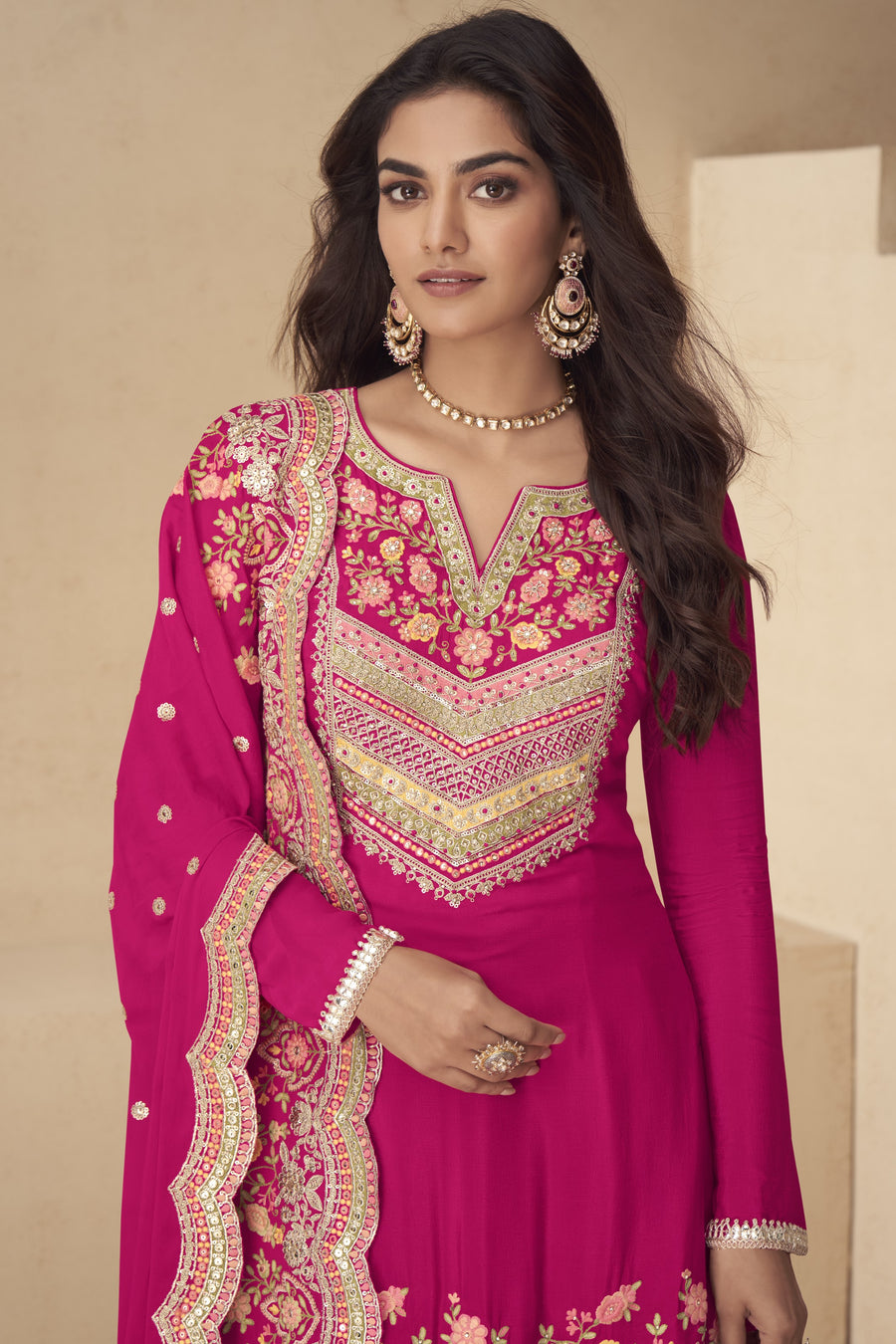 Palazo for Sangeet Pink Chinon Silk With Embroidery Work