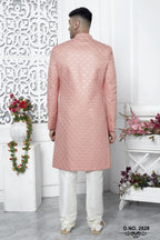 Pale Peach Art Silk Sherwani for Men Wedding with Embroidery Work