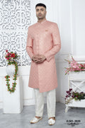 Pale Peach Art Silk Sherwani for Men Wedding with Embroidery Work