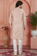 Pale Peach Jacquard Silk Plain Straight Kurta Pajama for Men for Festival & Wedding