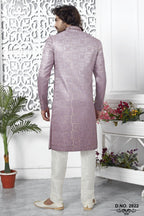 Pale Pink Art Silk Sherwani for Men Wedding with Embroidery Work