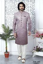 Pale Pink Art Silk Sherwani for Men Wedding with Embroidery Work
