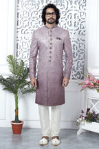 Pale Pink Art Silk Sherwani for Men Wedding with Embroidery Work