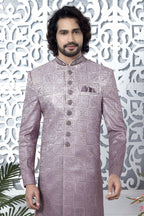 Pale Pink Art Silk Sherwani for Men Wedding with Embroidery Work