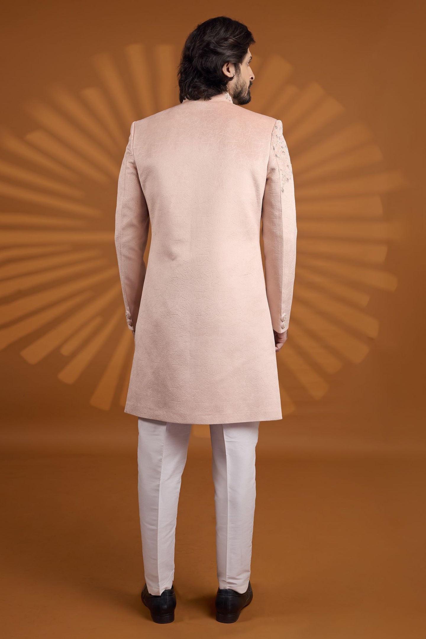 Rose Velvet Indian Wedding Suits for Men with Embroidery Kurta Pajama