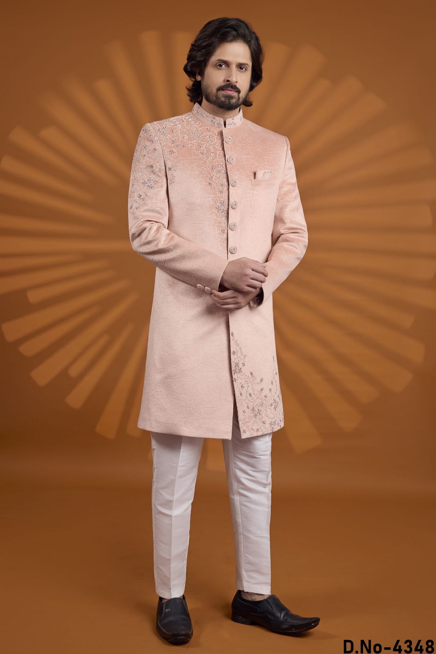 Rose Velvet Indian Wedding Suits for Men with Embroidery Kurta Pajama