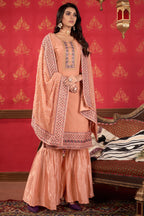 Peach Georgette Sharara For Indian Festivals & Pakistani Weddings -Embroidery Work