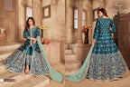 Peacock Blue Art Silk Indian Anarkali Dress with Mirror Work