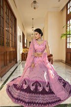 Pink Art Silk Lehenga Choli For Indian Festivals & Weddings - Sequence Embroidery Work, Thread Work
