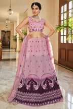Pink Art Silk Lehenga Choli For Indian Festivals & Weddings - Sequence Embroidery Work, Thread Work