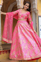 Pink Art Silk Lehenga Choli For Indian & Pakistani Wedding Festival - Zari Work, Dori Work, Sequence Embroidery Work