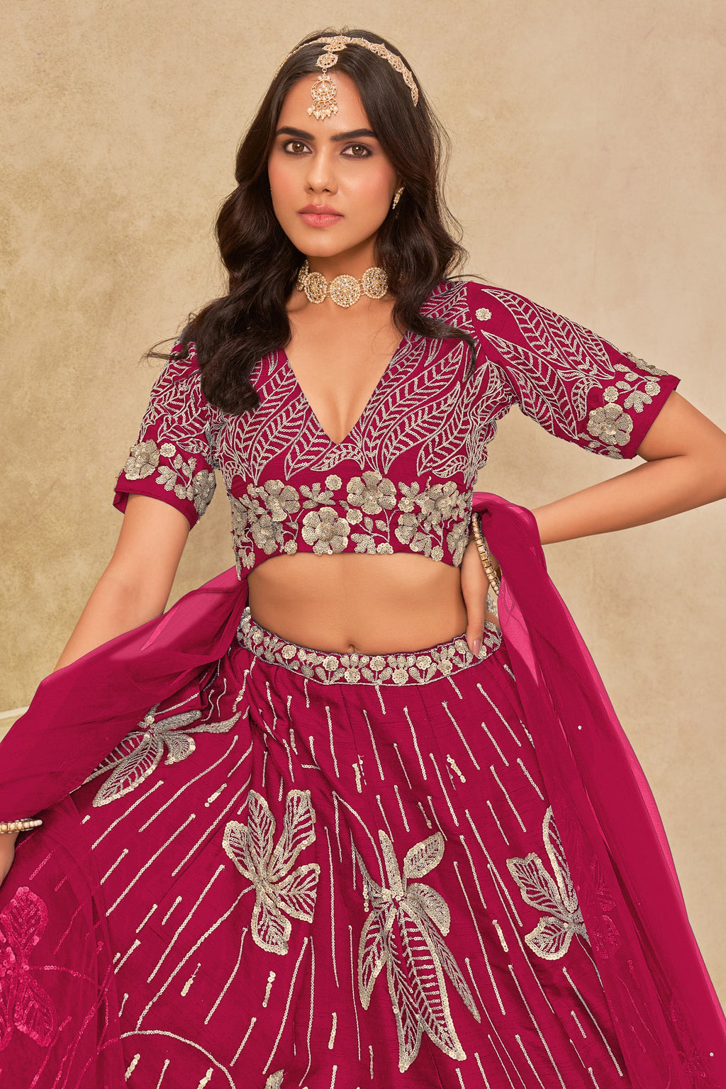 Pink Art Silk Lehenga Choli For Indian & Pakistani Wedding Festival - Sequins & Thread Embroidery Work