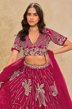 Pink Art Silk Lehenga Choli For Indian & Pakistani Wedding Festival - Sequins & Thread Embroidery Work