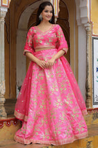 Pink Art Silk Lehenga Choli For Indian & Pakistani Wedding Festival - Zari Work, Dori Work, Sequence Embroidery Work