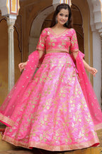 Pink Art Silk Lehenga Choli For Indian & Pakistani Wedding Festival - Zari Work, Dori Work, Sequence Embroidery Work