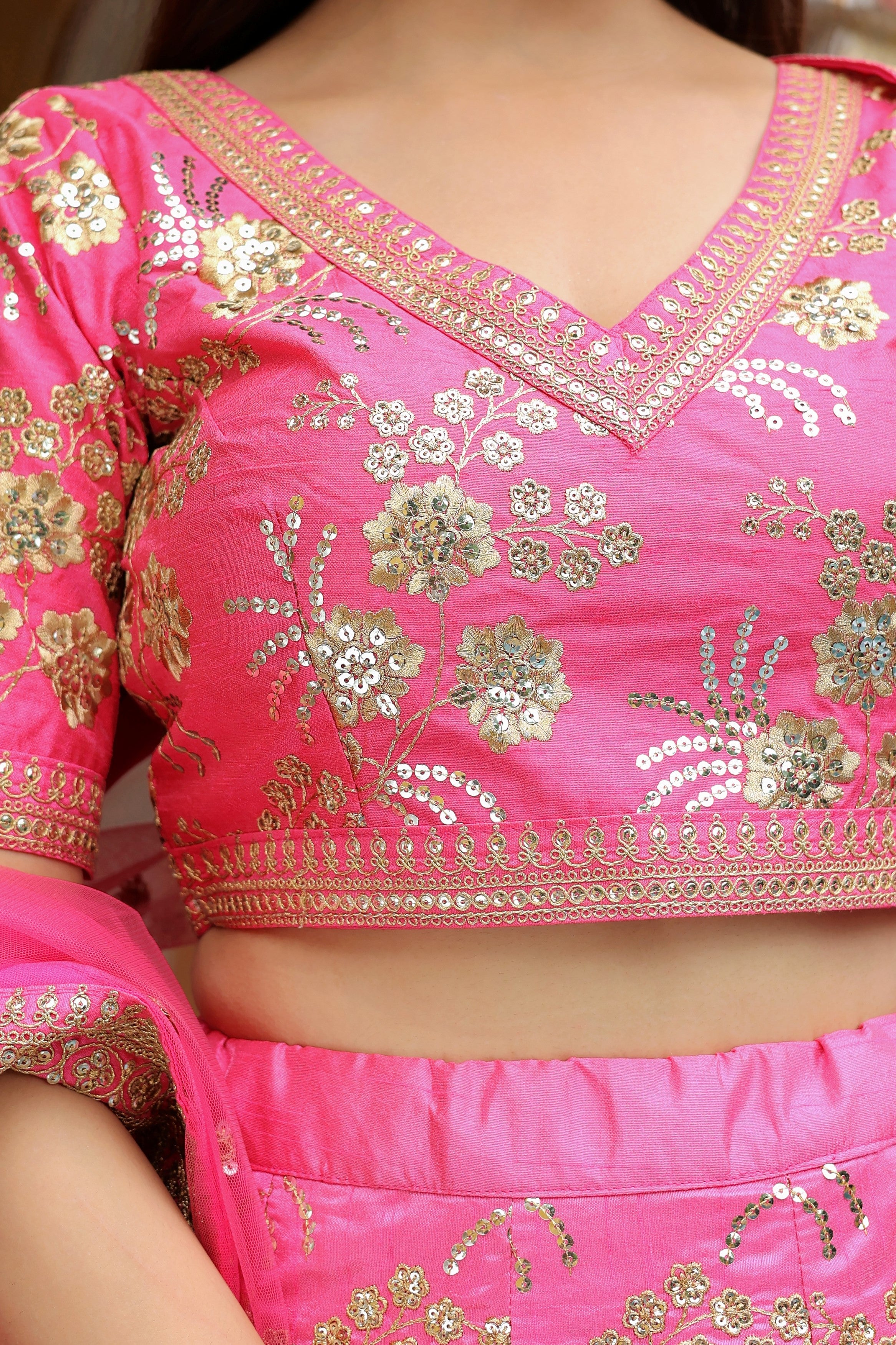Pink Art Silk Lehenga Choli For Indian & Pakistani Wedding Festival - Zari Work, Dori Work, Sequence Embroidery Work