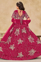 Pink Art Silk Lehenga Choli For Indian & Pakistani Wedding Festival - Sequins & Thread Embroidery Work