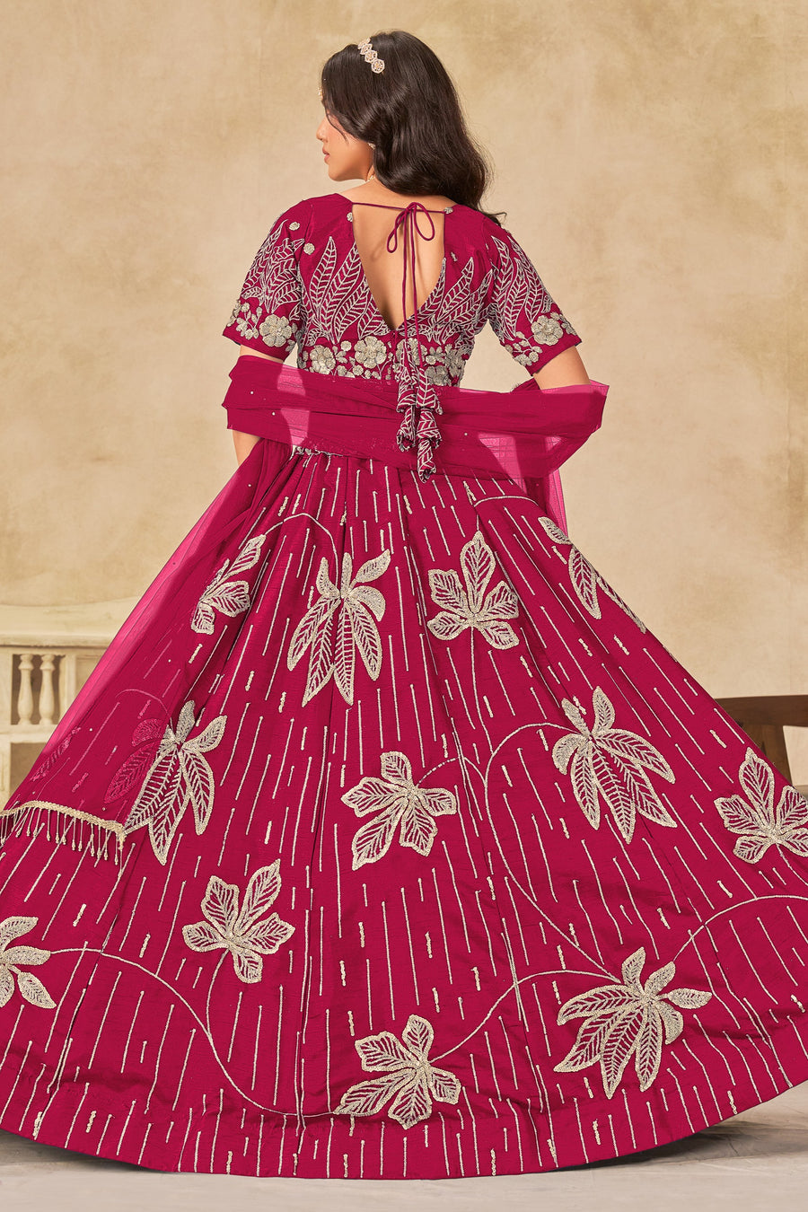 Pink Art Silk Lehenga Choli For Indian & Pakistani Wedding Festival - Sequins & Thread Embroidery Work