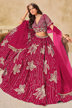 Pink Art Silk Lehenga Choli For Indian & Pakistani Wedding Festival - Sequins & Thread Embroidery Work