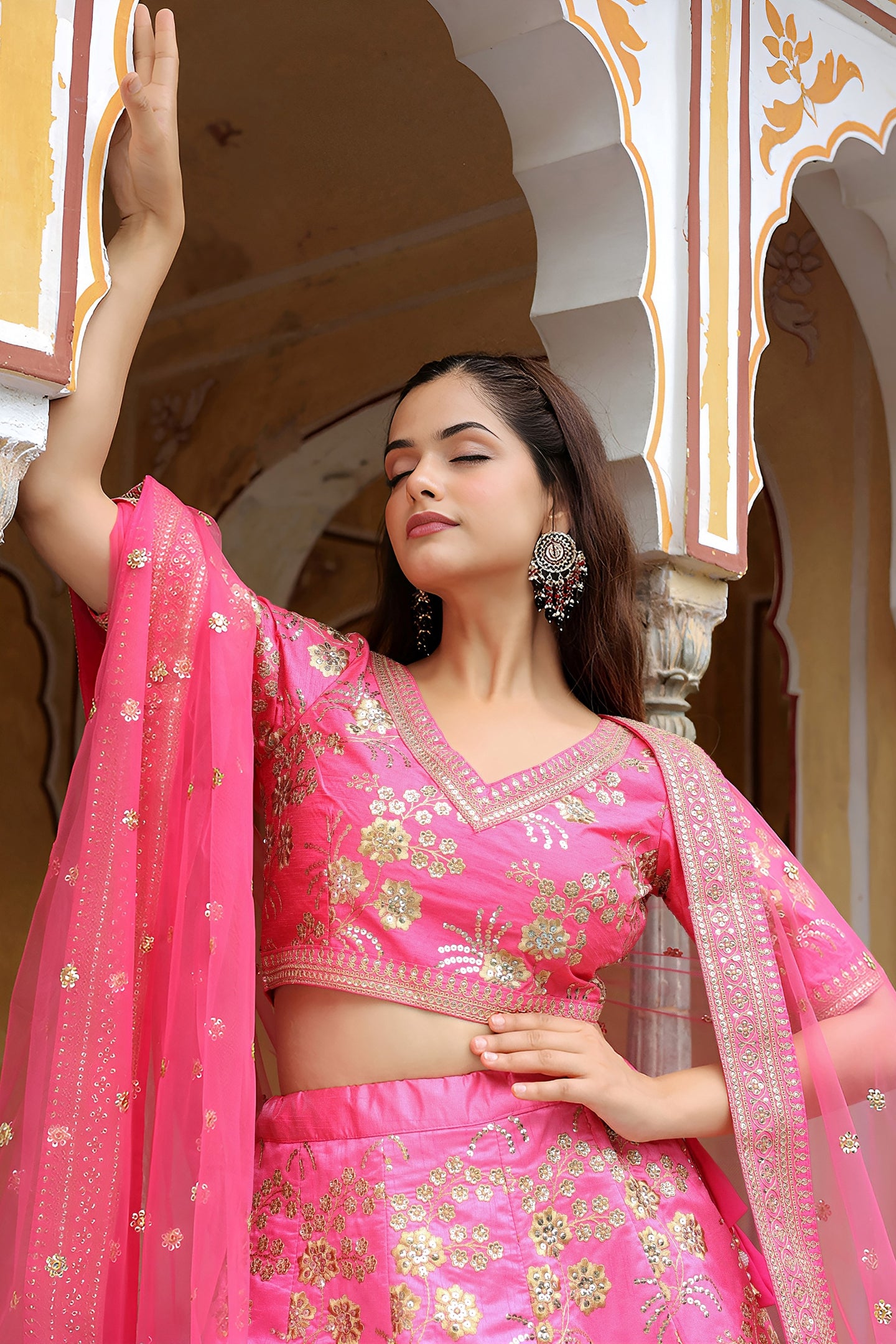Pink Art Silk Lehenga Choli For Indian & Pakistani Wedding Festival - Zari Work, Dori Work, Sequence Embroidery Work
