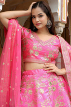 Pink Art Silk Lehenga Choli For Indian & Pakistani Wedding Festival - Zari Work, Dori Work, Sequence Embroidery Work