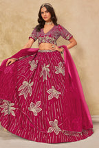 Pink Art Silk Lehenga Choli For Indian & Pakistani Wedding Festival - Sequins & Thread Embroidery Work