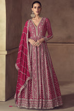 Pink Chinon Silk Anarkali Suit For Indian & Pakistani Wedding Festival - Thread & Sequence Embroidery Work