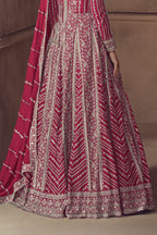 Pink Chinon Silk Anarkali Suit For Indian & Pakistani Wedding Festival - Thread & Sequence Embroidery Work