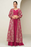 Pink Chinon Silk Crop Top with Jacket and Palazzo with Thread and Sequins Embroidery Work