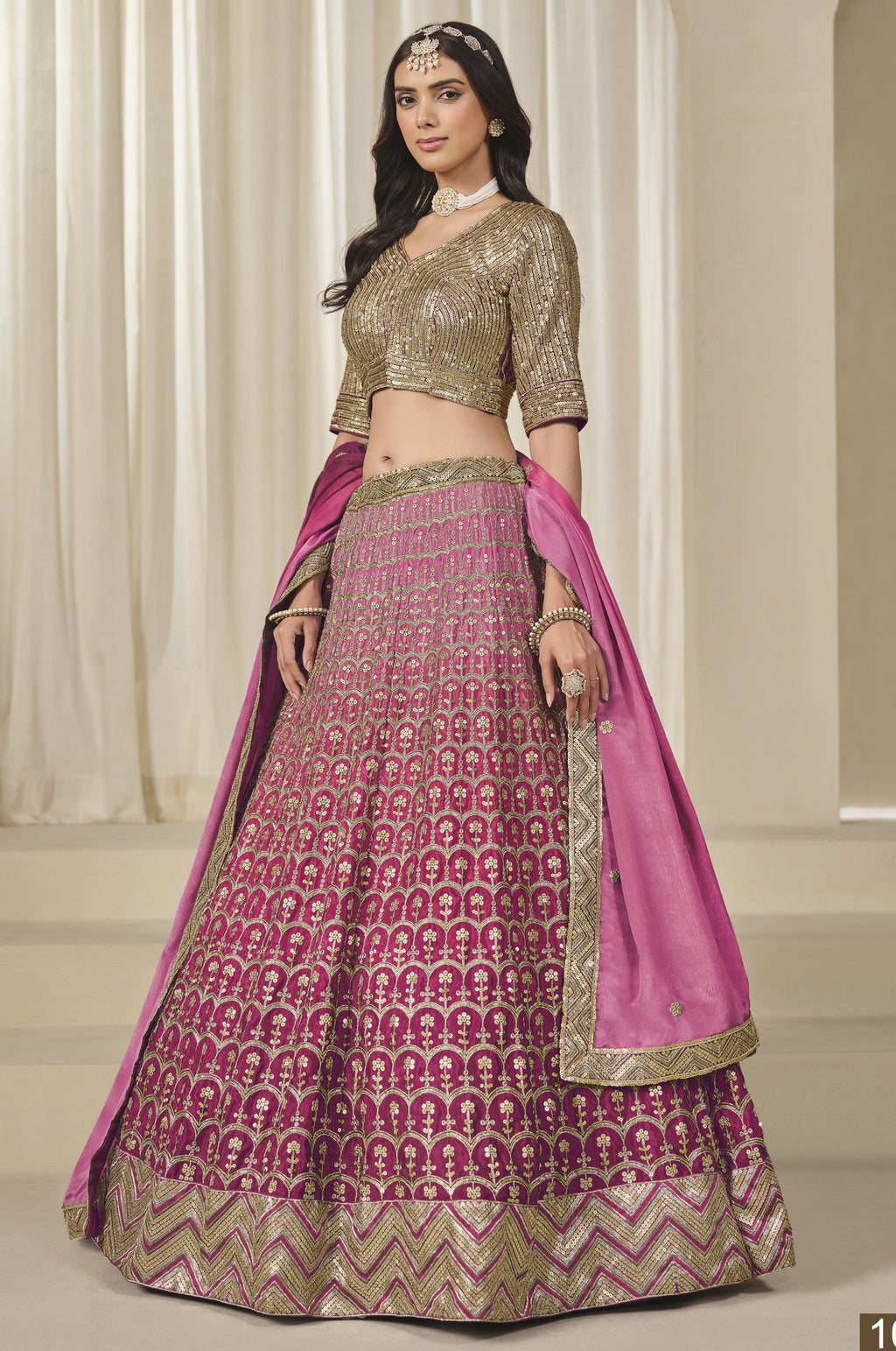 Pink Chinon Silk Dual Color Lehenga Choli For Indian & Pakistani Wedding Festival - Thread & Sequence Embroidery Work