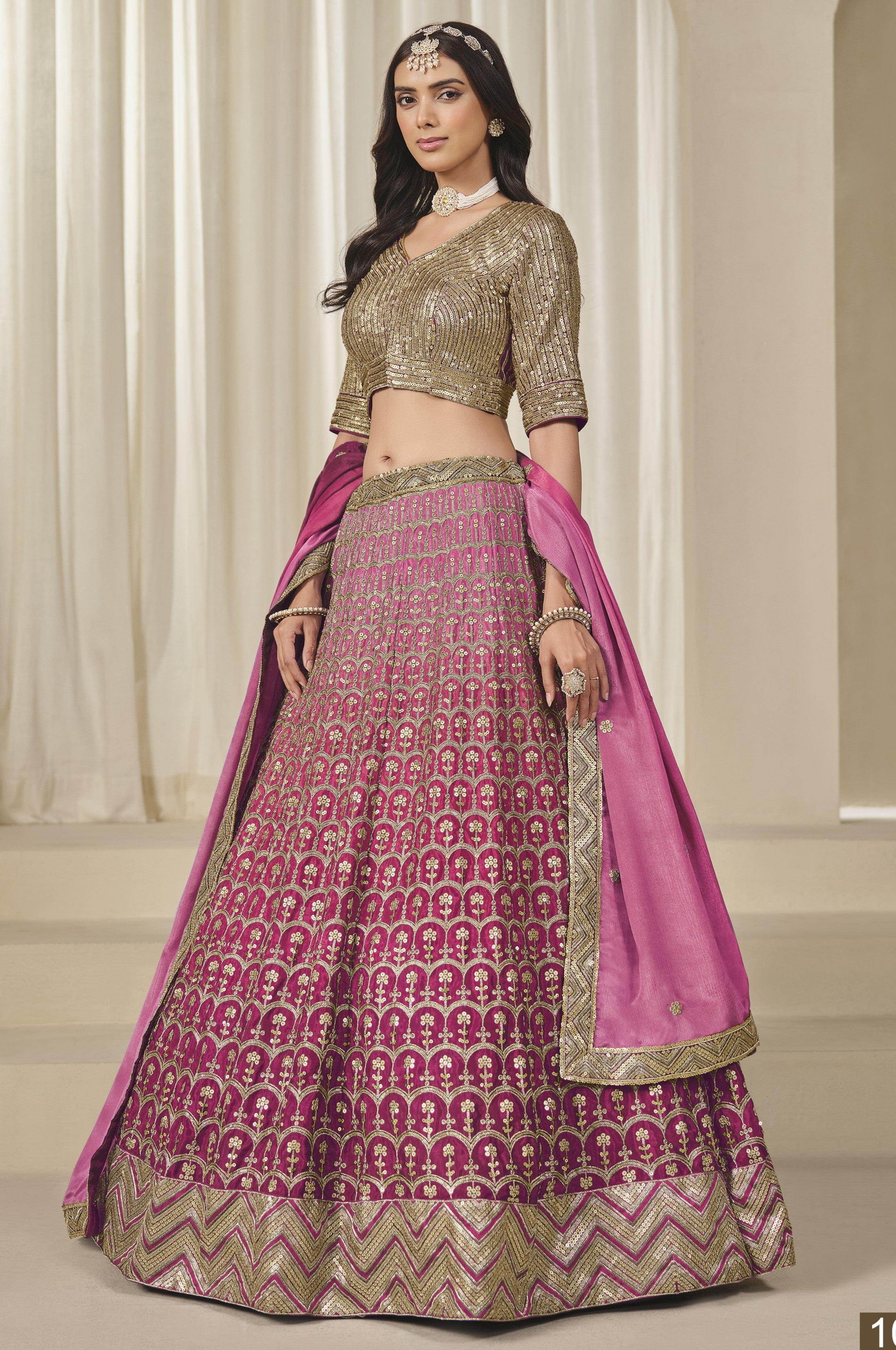 Pink Chinon Silk Dual Color Lehenga Choli For Indian & Pakistani Wedding Festival - Thread & Sequence Embroidery Work