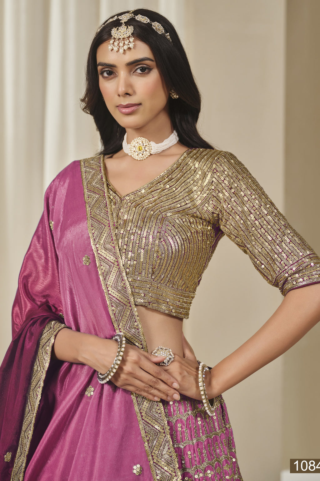 Pink Chinon Silk Dual Color Lehenga Choli For Indian & Pakistani Wedding Festival - Thread & Sequence Embroidery Work