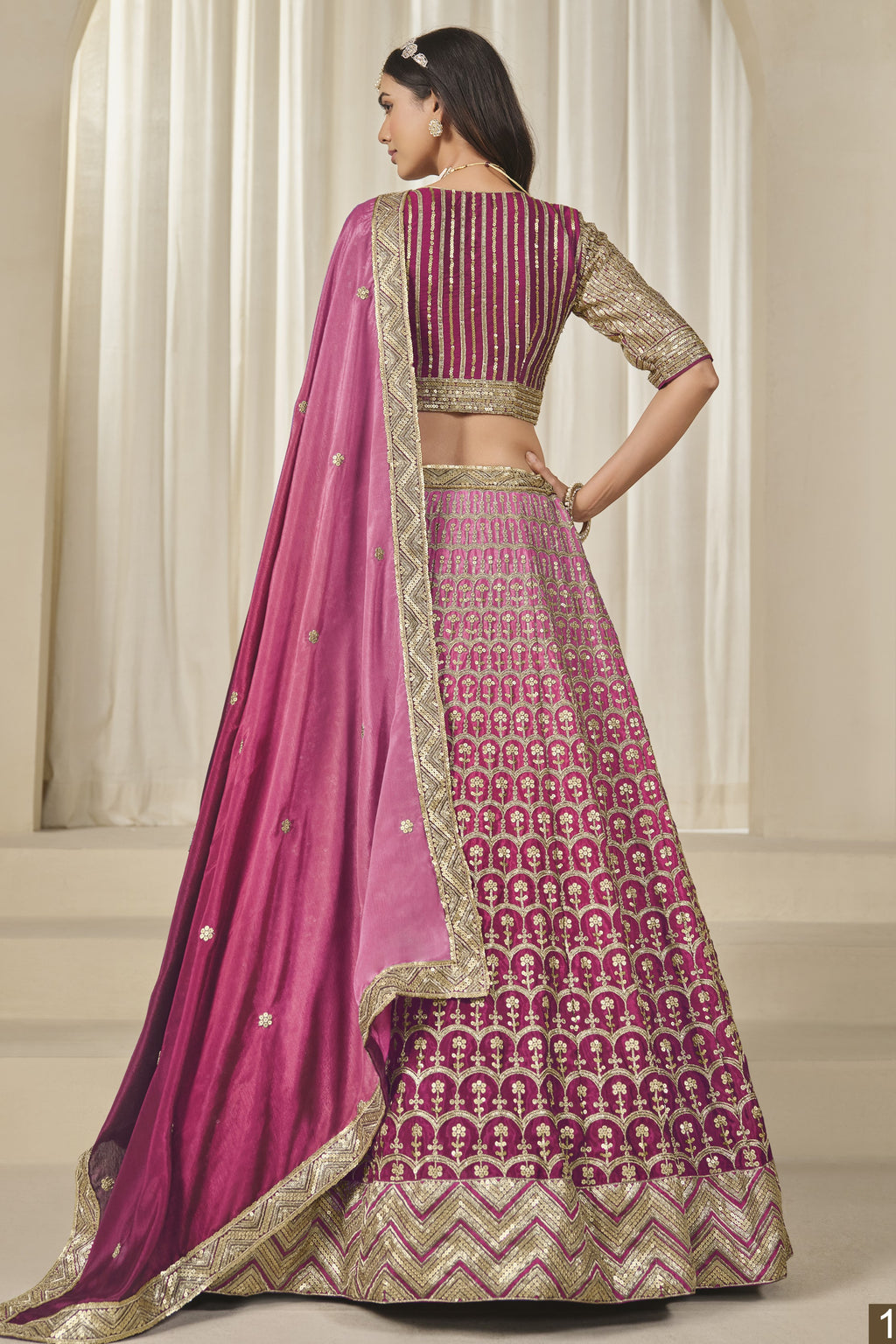 Pink Chinon Silk Dual Color Lehenga Choli For Indian & Pakistani Wedding Festival - Thread & Sequence Embroidery Work