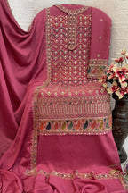 Pink Chinon Silk Kameez With Palazzo Suit For Indian & Pakistani Wedding Festival - Thread & Sequence Embroidery