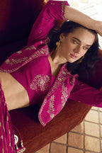 Pink Chinon Silk Lehenga Choli with Koti Jacket For Indian Festivals & Pakistani Weddings - Thread Embroidery Work, Sequence Embroidery Work