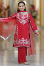 Pink Crepe Silk Kids Wear Girls Kameez with Pant & Dupatta Suit for Kids for Festivals & Wedding - Thread & Sequence Embroidery Work
