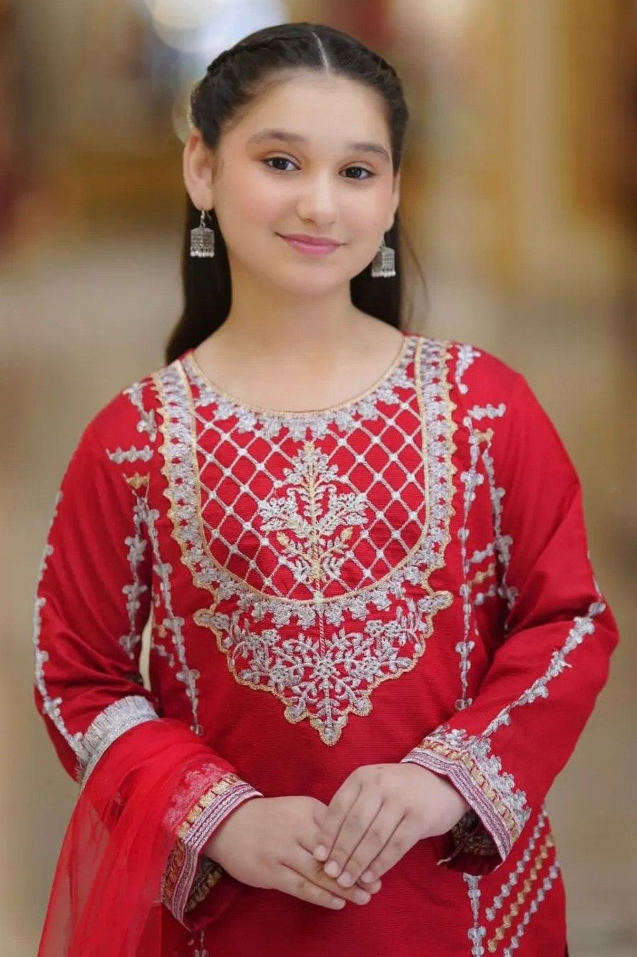 Pink Crepe Silk Kids Wear Girls Kameez with Pant & Dupatta Suit for Kids for Festivals & Wedding - Thread & Sequence Embroidery Work