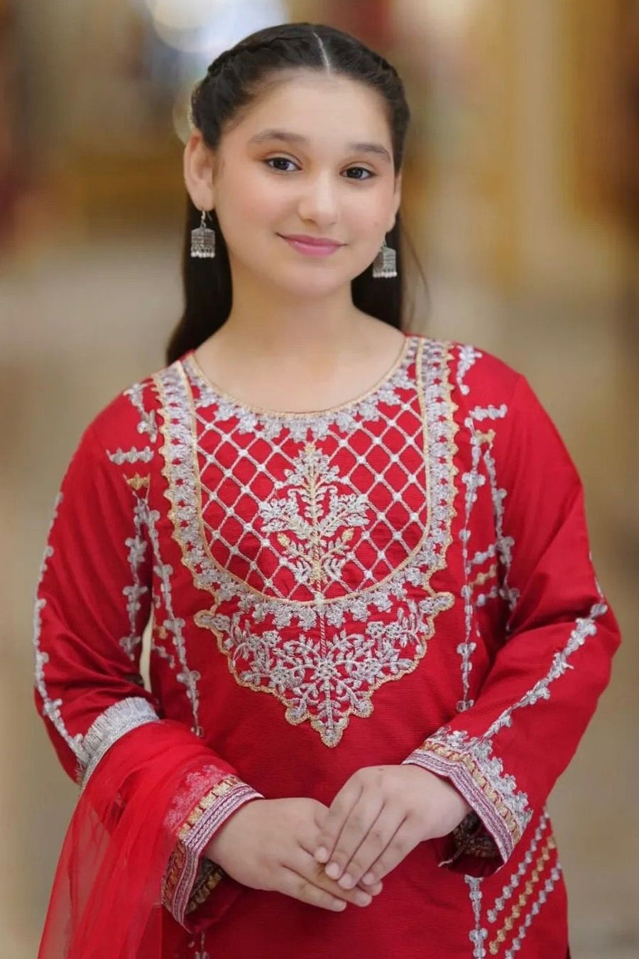 Pink Crepe Silk Kids Wear Girls Kameez with Pant & Dupatta Suit for Kids for Festivals & Wedding - Thread & Sequence Embroidery Work