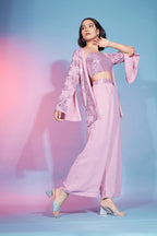 Pink Georgette Co-ords Set For Indian Festivals & Weddings - Thread Embroidery Work, Sequence Embroidery Work