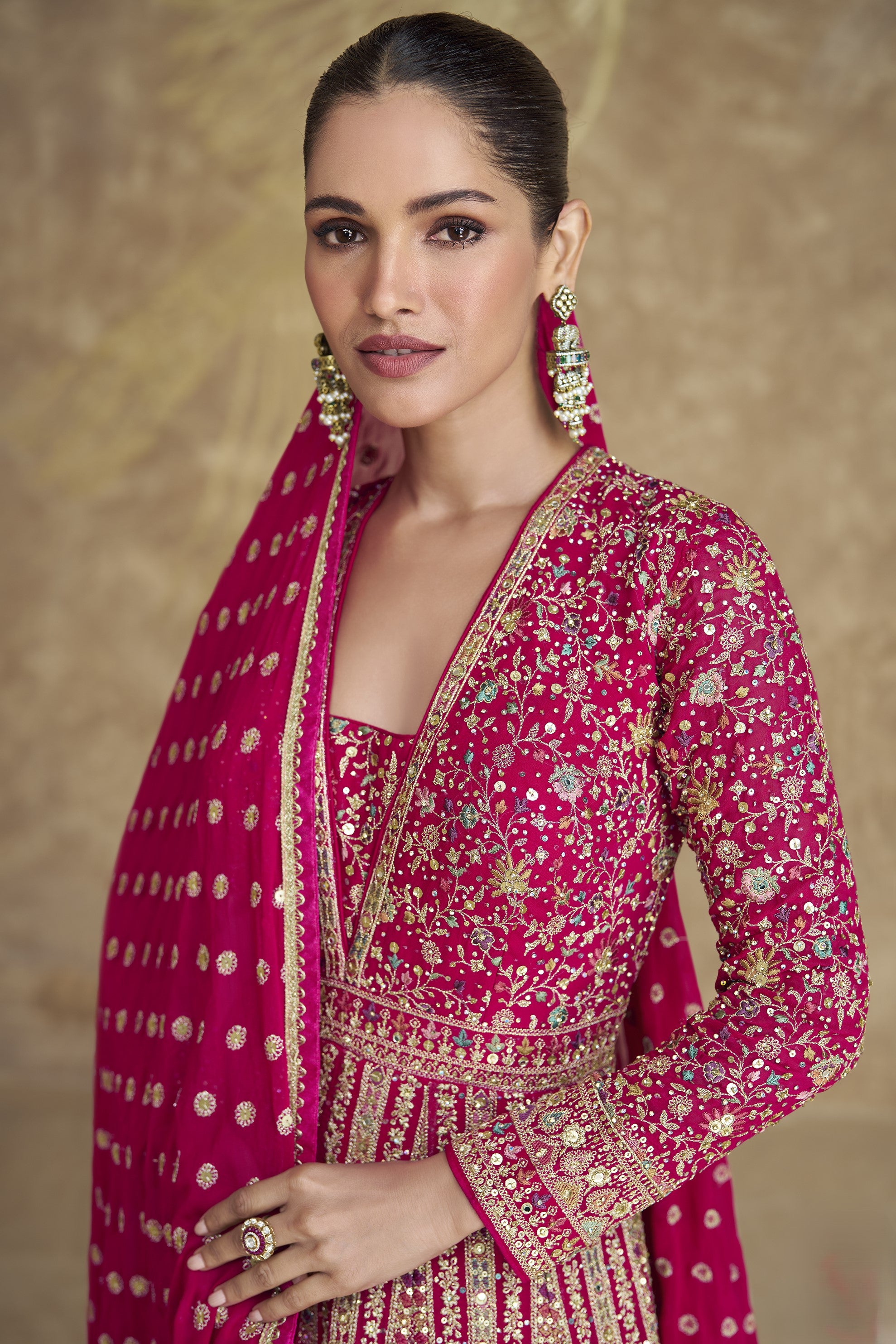 pink indian dress Traditional Long Colour Gown For Navratri length dress is the perfect choice for any festive occasion or special event. Off White Georgette Festival Anarkali
