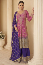 Pink Plazo Style Sangeet Outfit for Women in Georgette - Zari & Swarovski