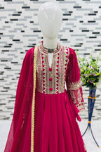 Pink Georgette Kids Wear Girls Gown with Dupatta Suit for Kids for Festivals & Wedding - Sequence Embroidery Work