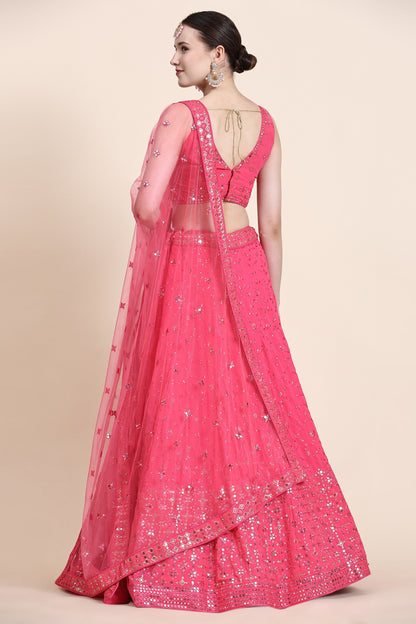 Pink Georgette Lehenga Choli For Indian Festivals & Wedding - Sequence Embroidery Work