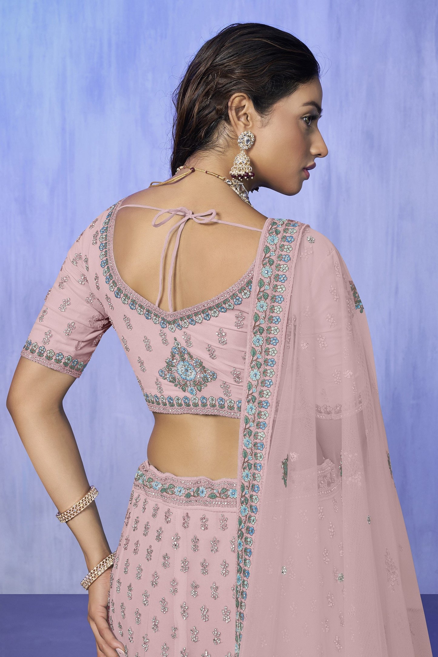 Pink Pakistani Georgette Lehenga Choli For Indian Festivals & Weddings - Embroidery Work,