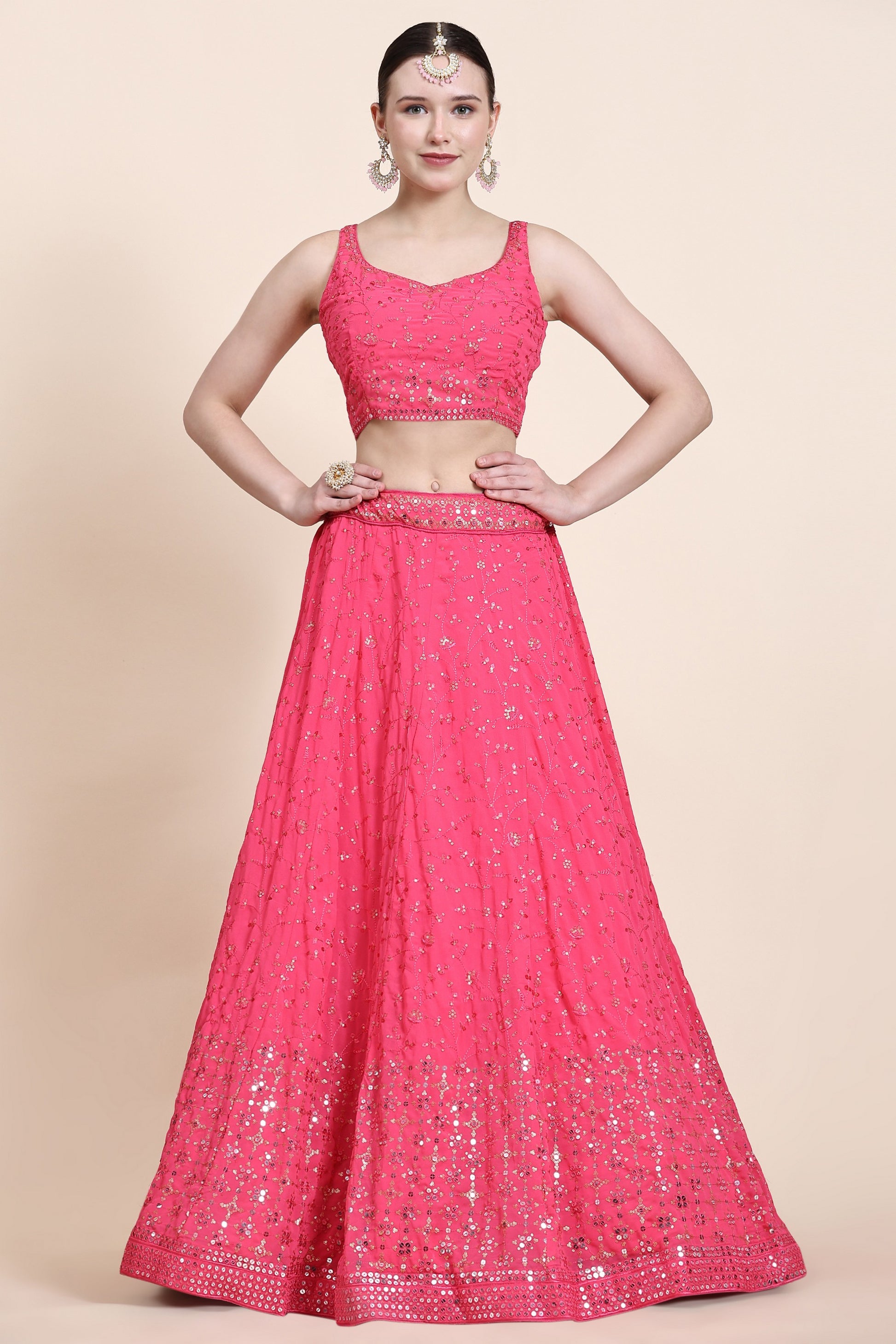 Pink Georgette Lehenga Choli For Indian Festivals & Wedding - Sequence Embroidery Work