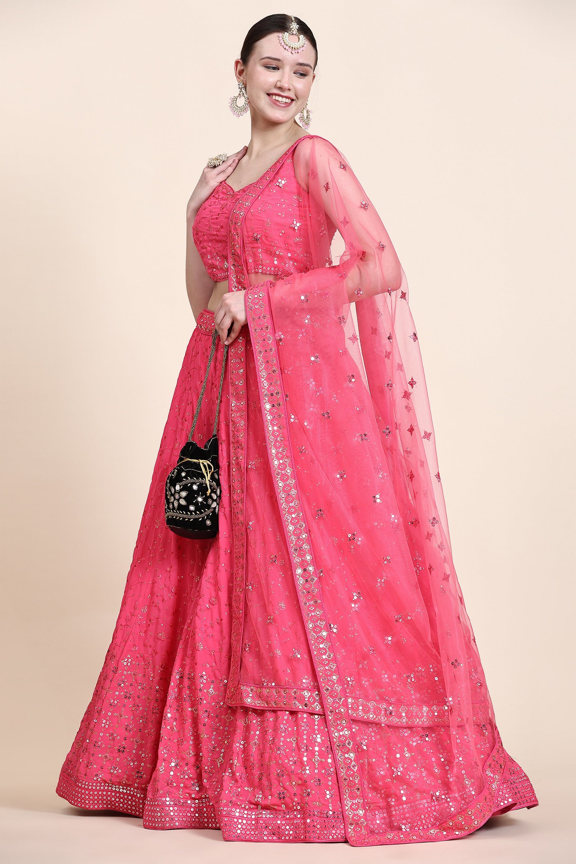 Pink Georgette Lehenga Choli For Indian Festivals & Wedding - Sequence Embroidery Work