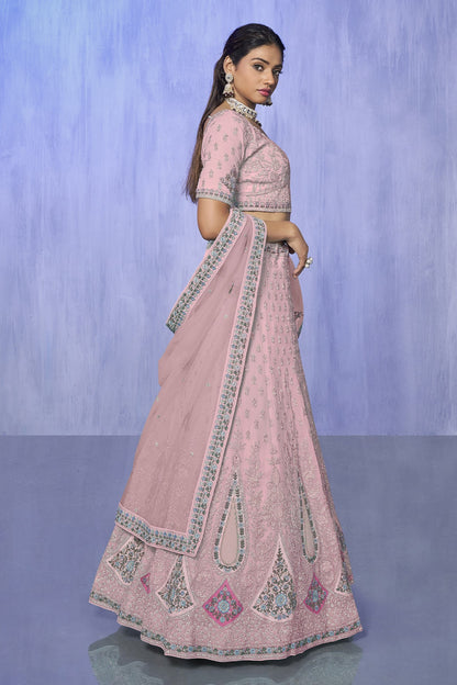 Pink Pakistani Georgette Lehenga Choli For Indian Festivals & Weddings - Embroidery Work,