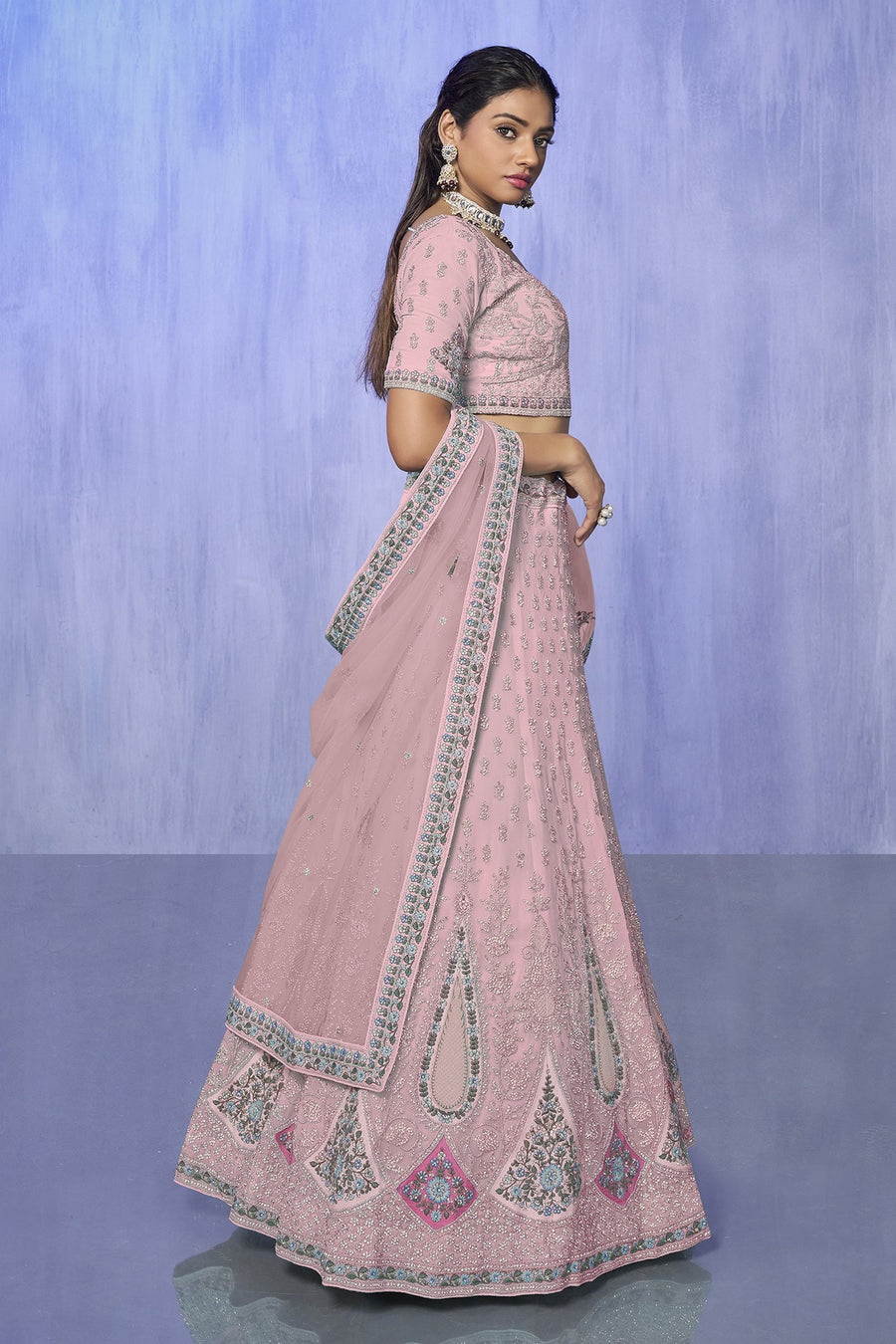 Pink Pakistani Georgette Lehenga Choli For Indian Festivals & Weddings - Embroidery Work,